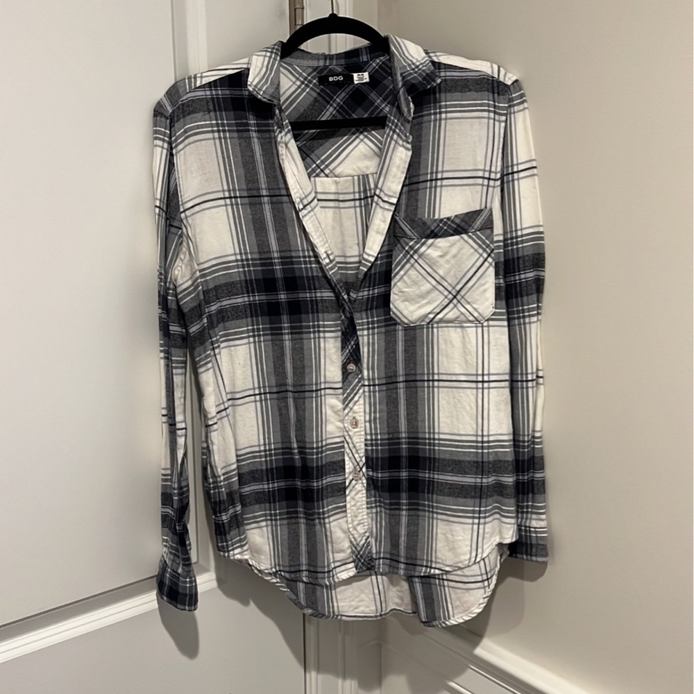 BDG Monochrome Plaid Long Sleeve Shirt